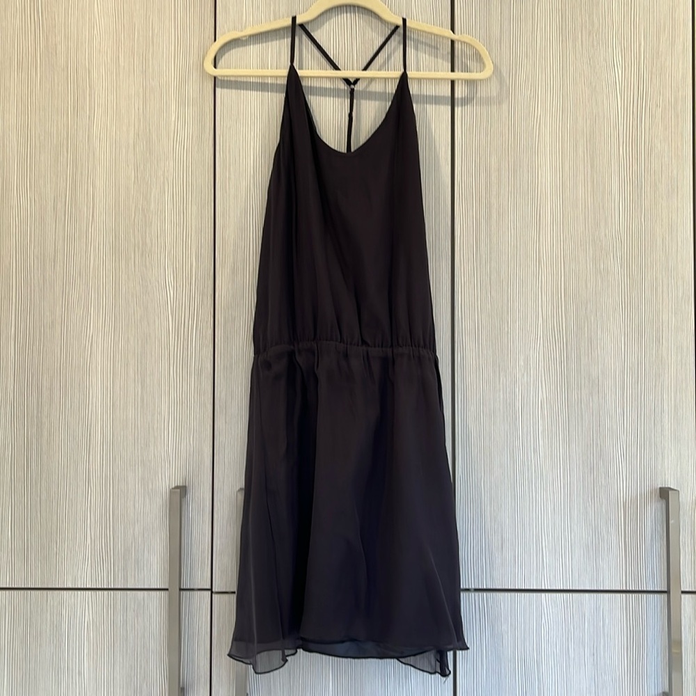 ANGL 100% Silk Strappy Mini Dress | Dark Grey |‎ Size Medium